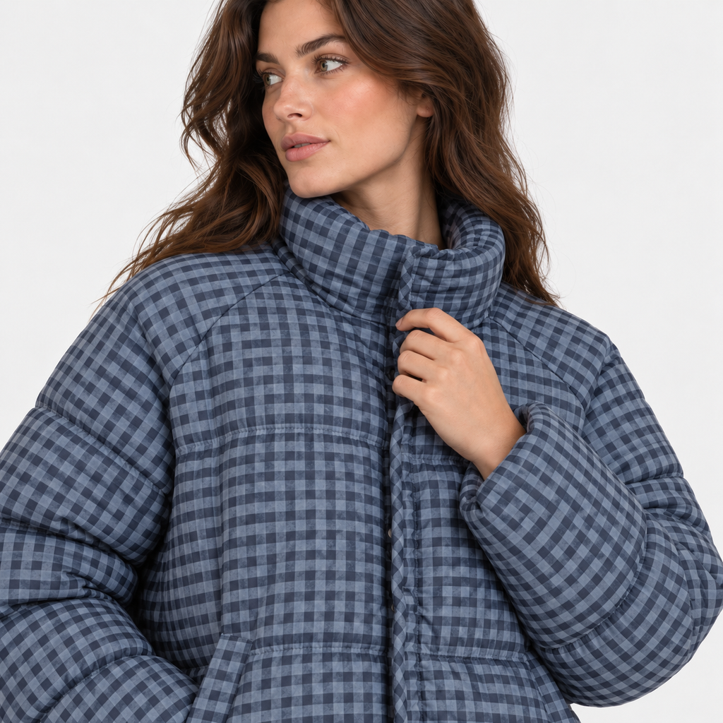 NAJAS | Women’s Plaid Puffer Jacket Cropped Relaxed Fit Casual Outerwear