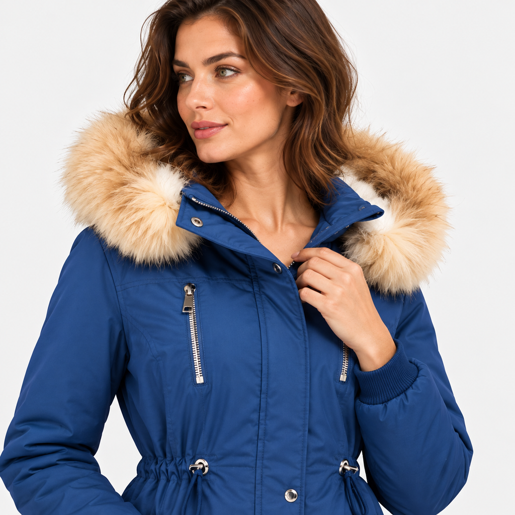 NAJAS | Women's Long Winter Coat with Detachable Hood and Faux Fur Collar