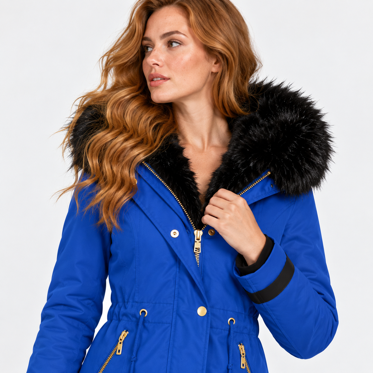 NAJAS | Women’s Faux Fur Collar Coat Polyester Thick Winter Outerwear