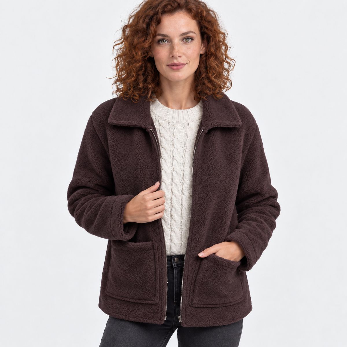NAJAS | Women’s Zipper Jacket Polyester Lapel Collar Casual Winter Coat