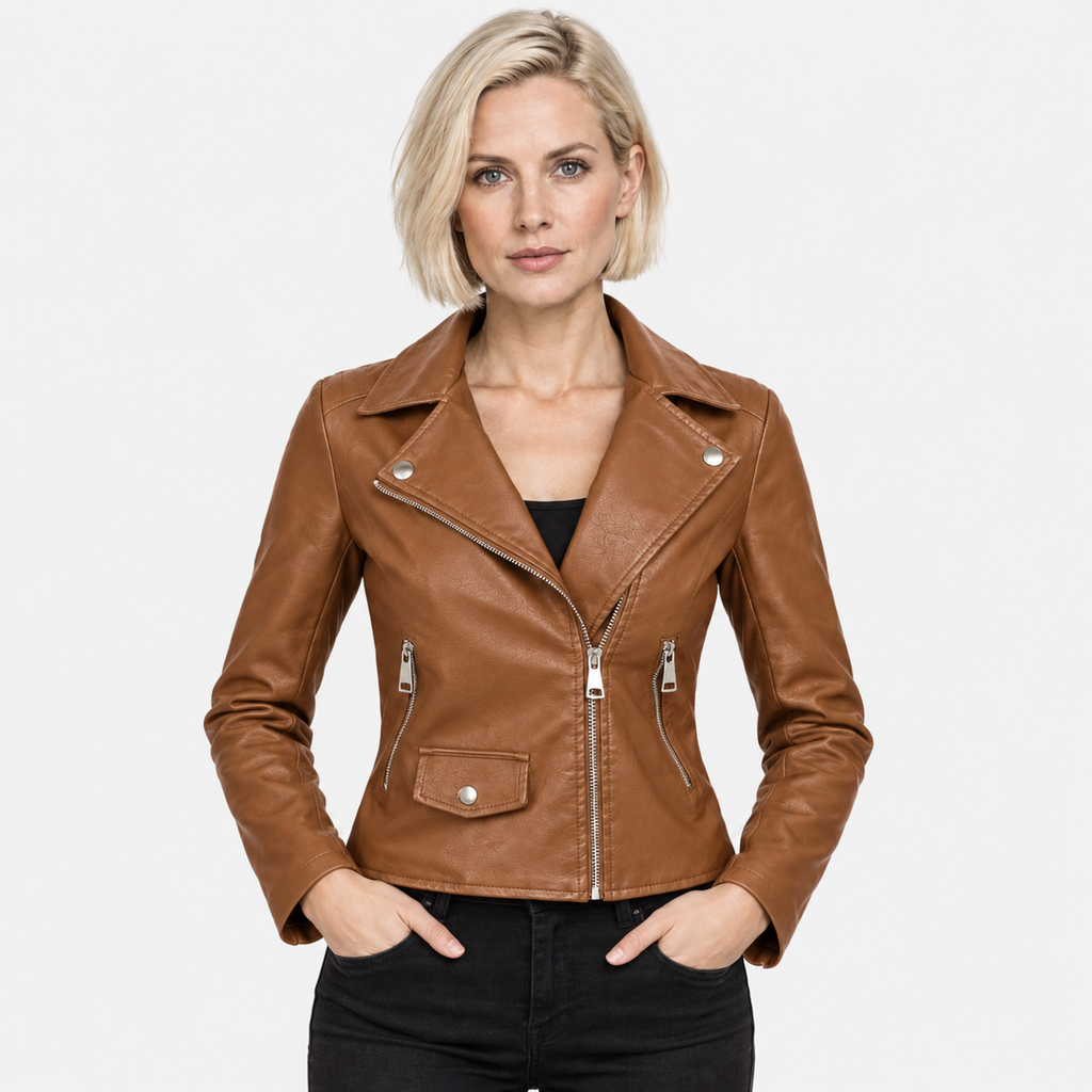 NAJAS | Women’s PU Leather Jacket Slim Fit Zip Up Winter Casual Coat