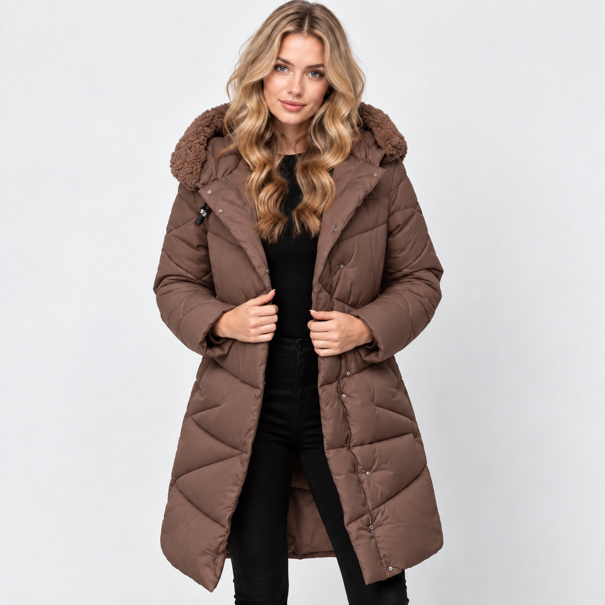 NAJAS | Women’s Mid Length Winter Coat Elegant Commuter Jacket with Pockets