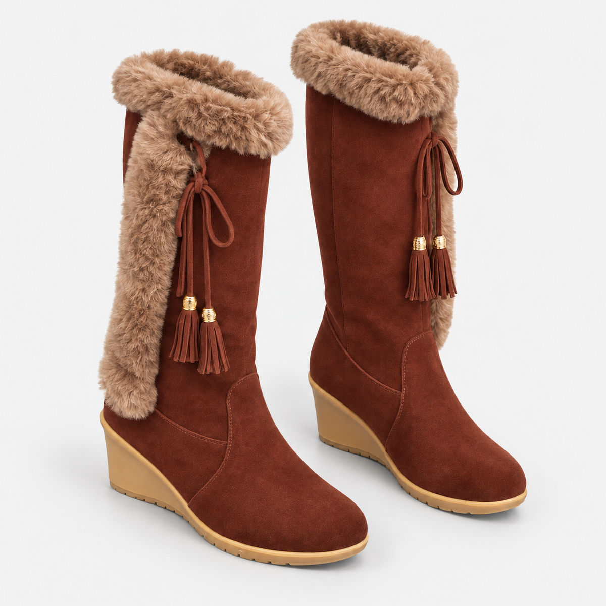 NAJAS | Women’s Winter Knight Boots Warm Plush Lined Wedge Heel Shoes