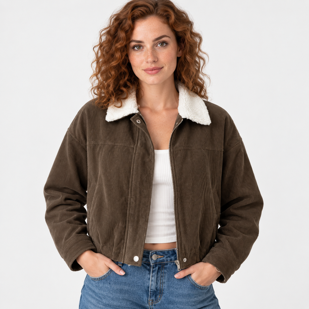 NAJAS | Women’s Corduroy Jacket Brown Color Block Casual Outerwear