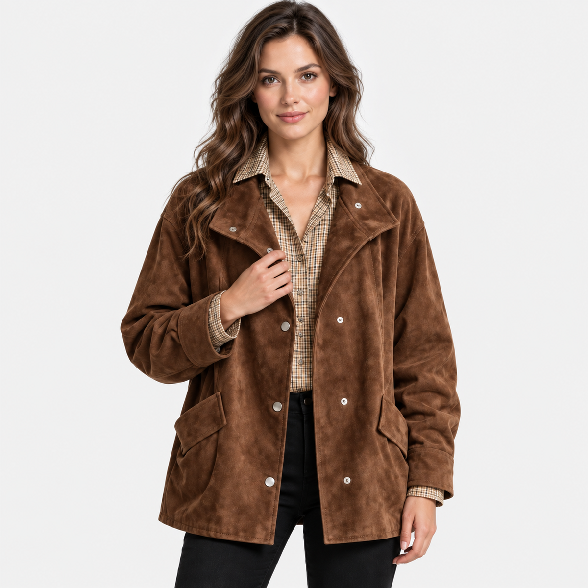 NAJAS | Women’s Suede Velvet Coat Mid Length Elegant Casual Outerwear