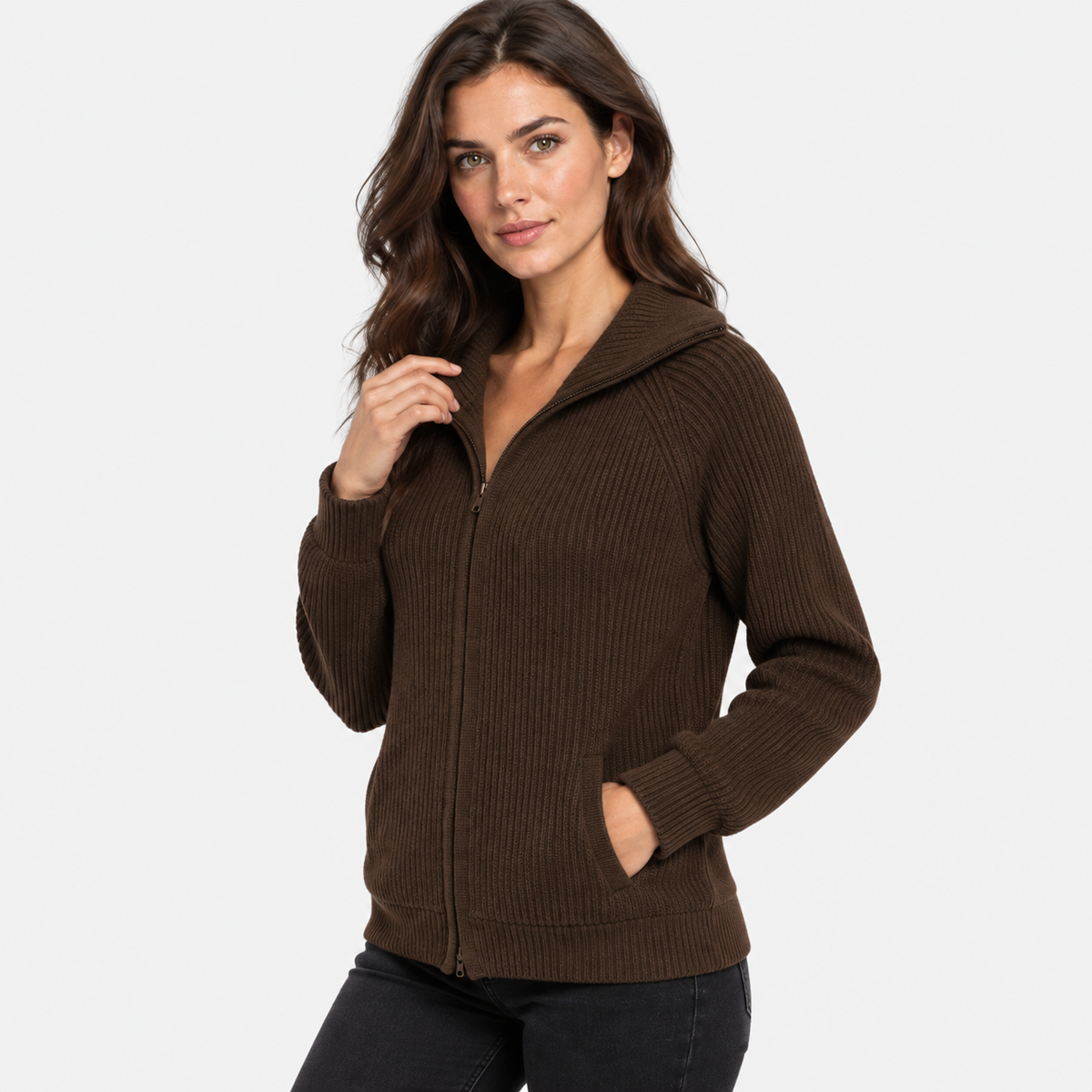 NAJAS | Women’s Knitted Sweater Jacket Warm Striped Casual Outerwear