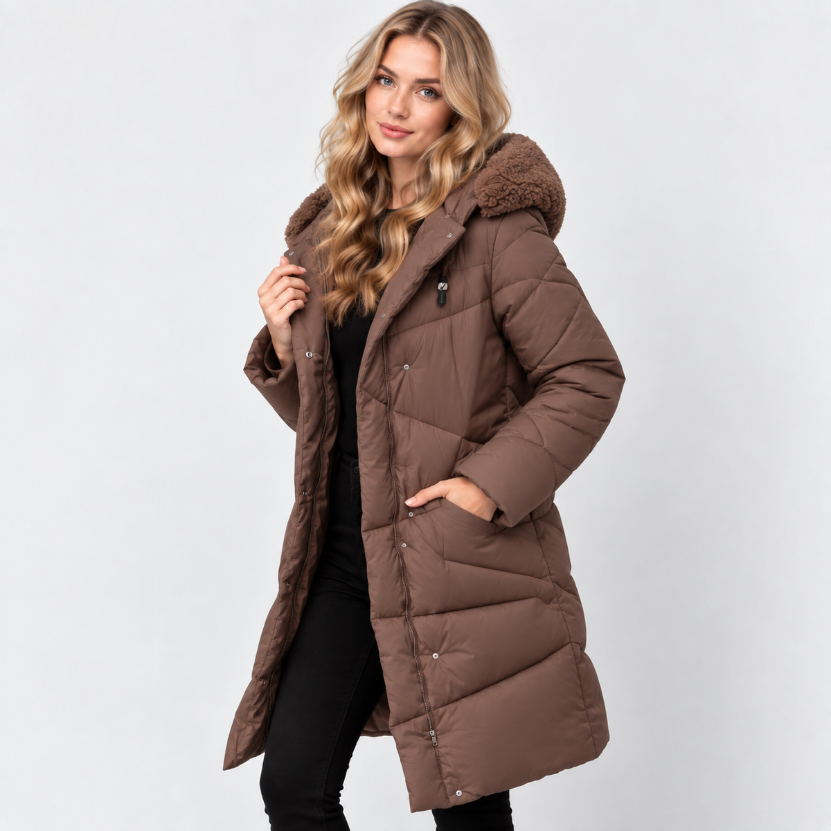 NAJAS | Women’s Mid Length Winter Coat Elegant Commuter Jacket with Pockets