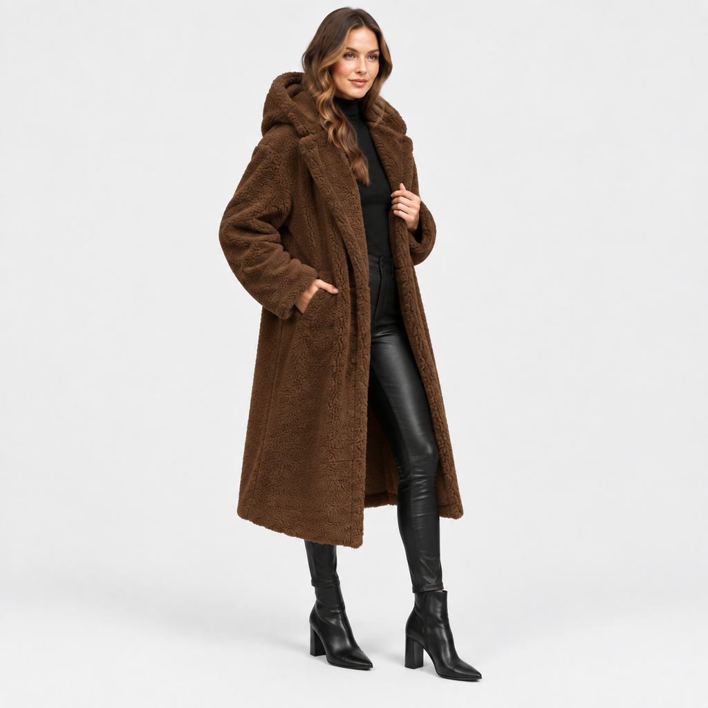 NAJAS | Women’s Teddy Coat Faux Fleece Hooded Long Winter Outerwear