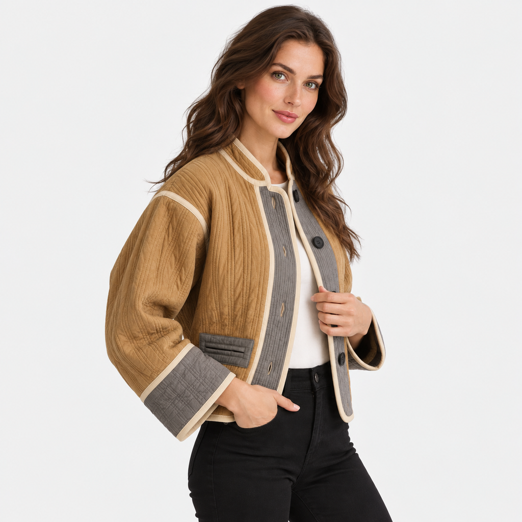 NAJAS | Women's Puffer Jacket with Color Block Design and Turn-Down Collar