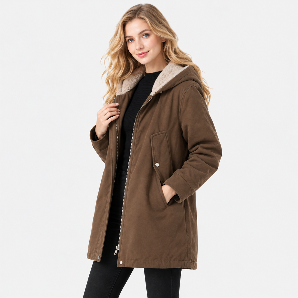 NAJAS | Women's Cotton Hooded Parka with Thick Fleece Lining