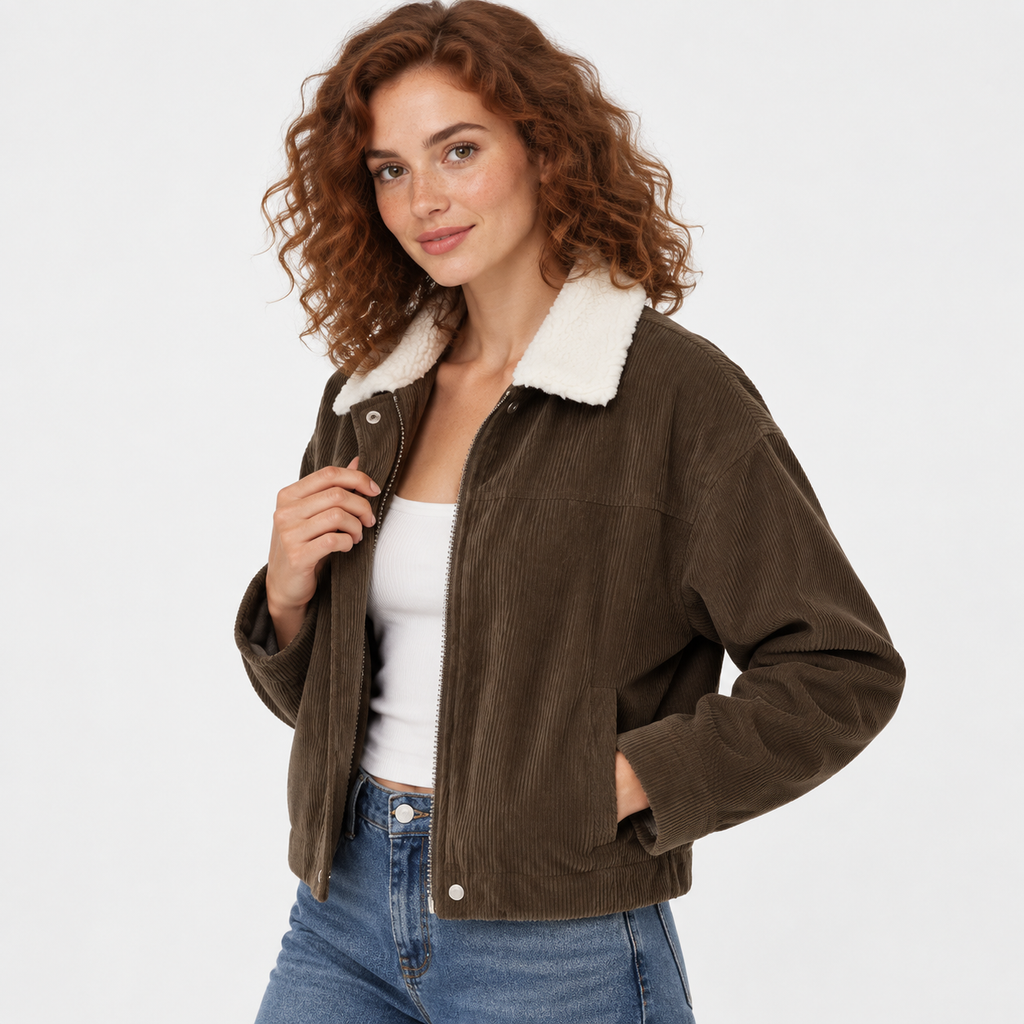 NAJAS | Women’s Corduroy Jacket Brown Color Block Casual Outerwear
