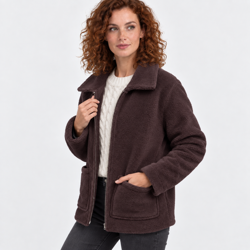 NAJAS | Women’s Zipper Jacket Polyester Lapel Collar Casual Winter Coat