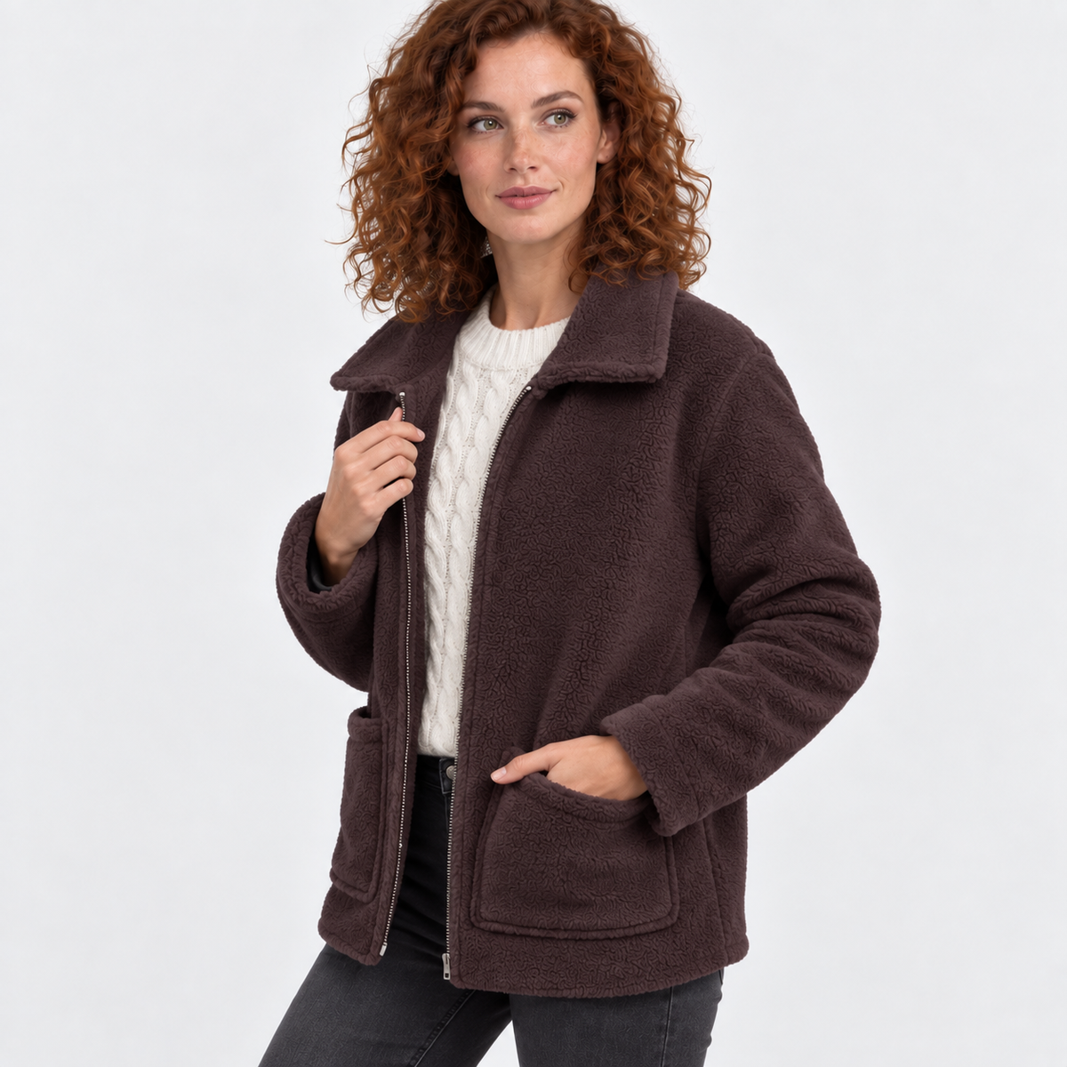 NAJAS | Women’s Zipper Jacket Polyester Lapel Collar Casual Winter Coat