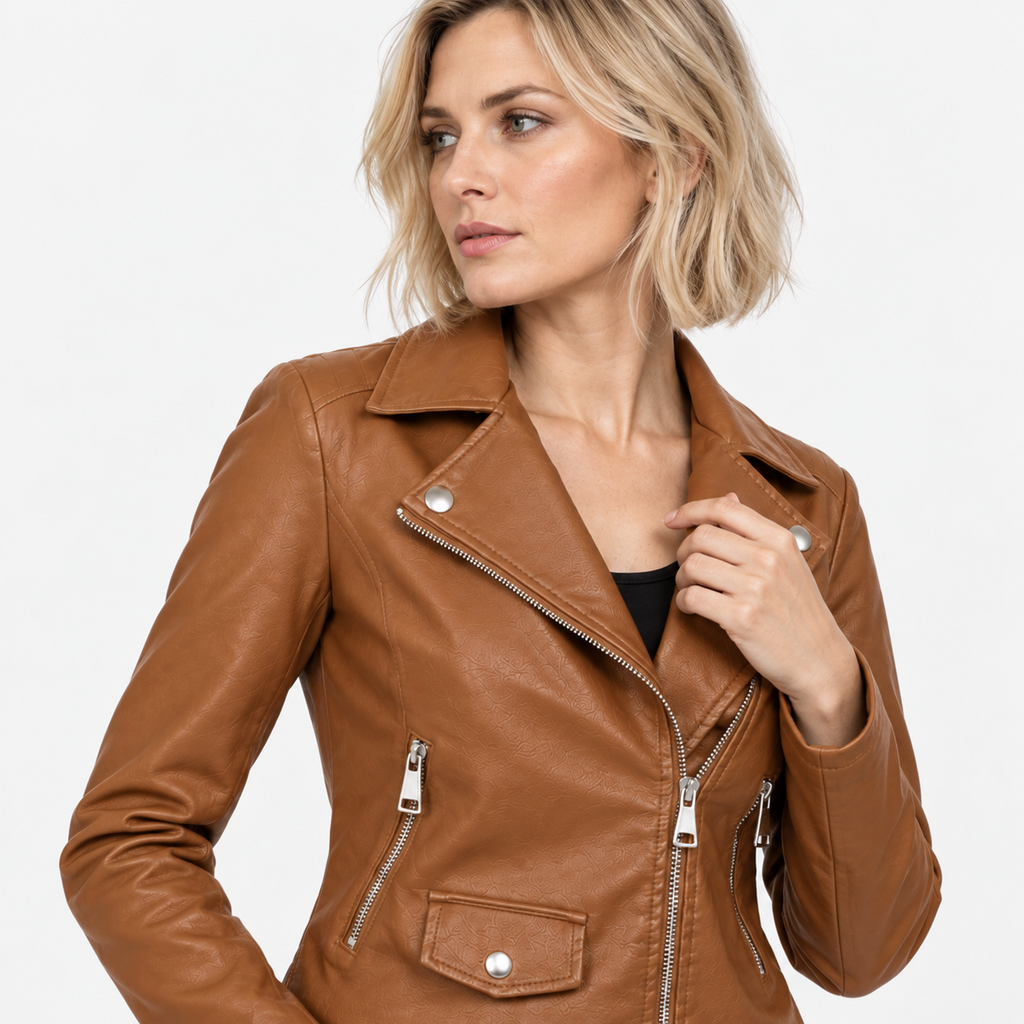 NAJAS | Women’s PU Leather Jacket Slim Fit Zip Up Winter Casual Coat