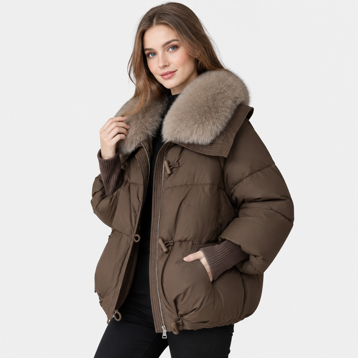 NAJAS | Women's Fur Collar Winter Jacket Warm Padded Short Coat