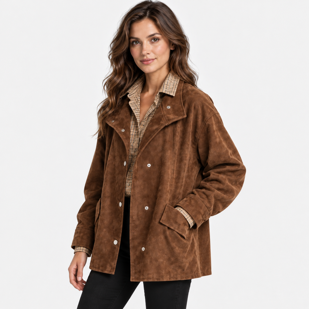 NAJAS | Women’s Suede Velvet Coat Mid Length Elegant Casual Outerwear