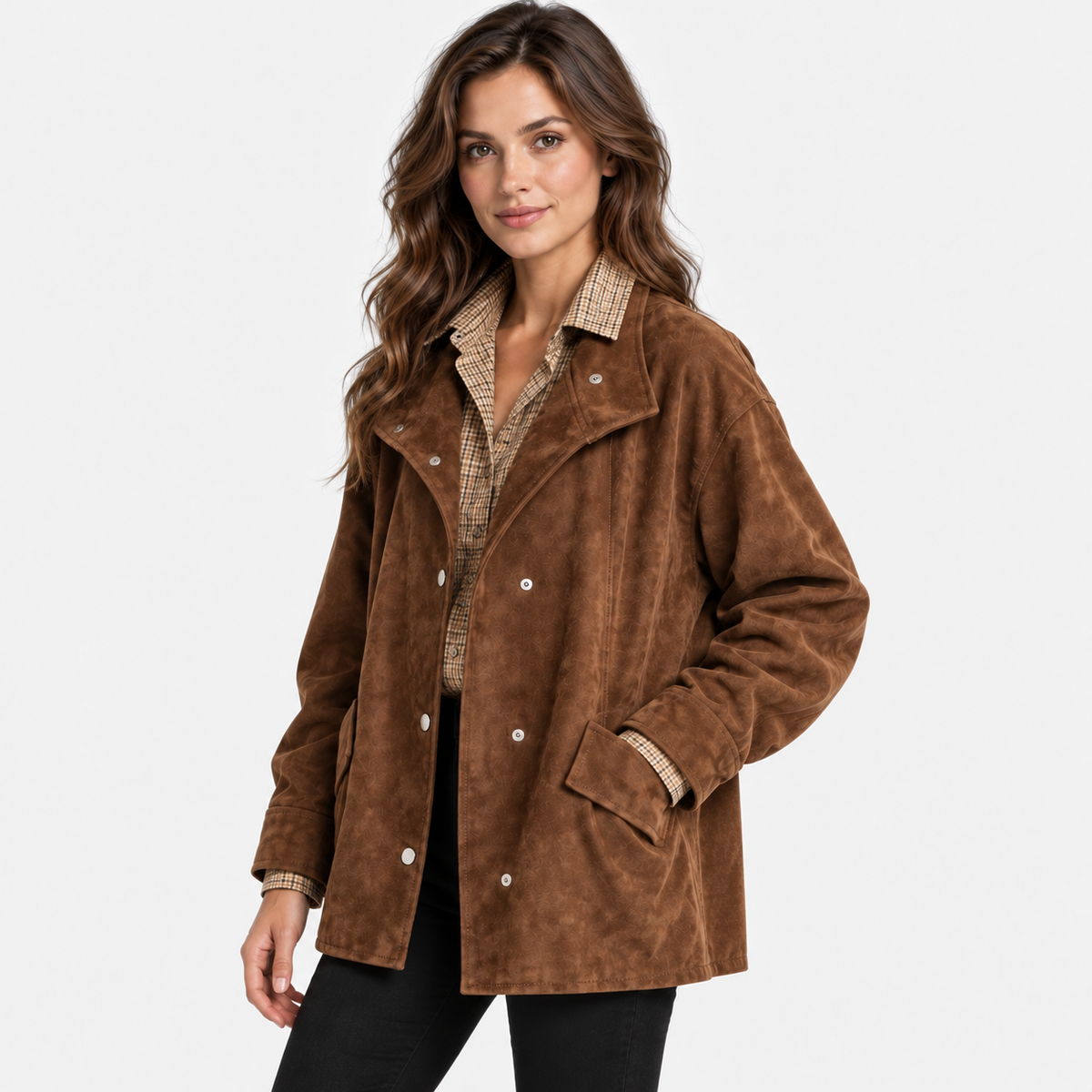 NAJAS | Women’s Suede Velvet Coat Mid Length Elegant Casual Outerwear