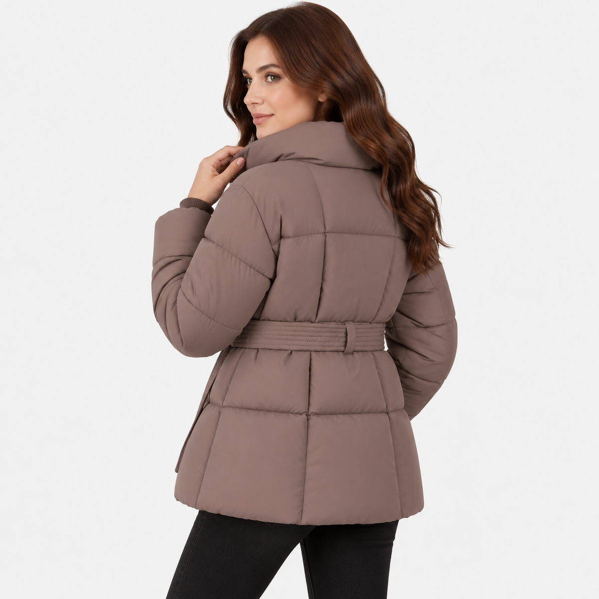 NAJAS | Women’s Plaid Coat Belted Lapel Down Cotton Winter Jacket
