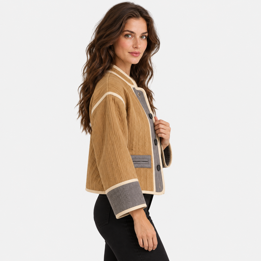 NAJAS | Women's Puffer Jacket with Color Block Design and Turn-Down Collar