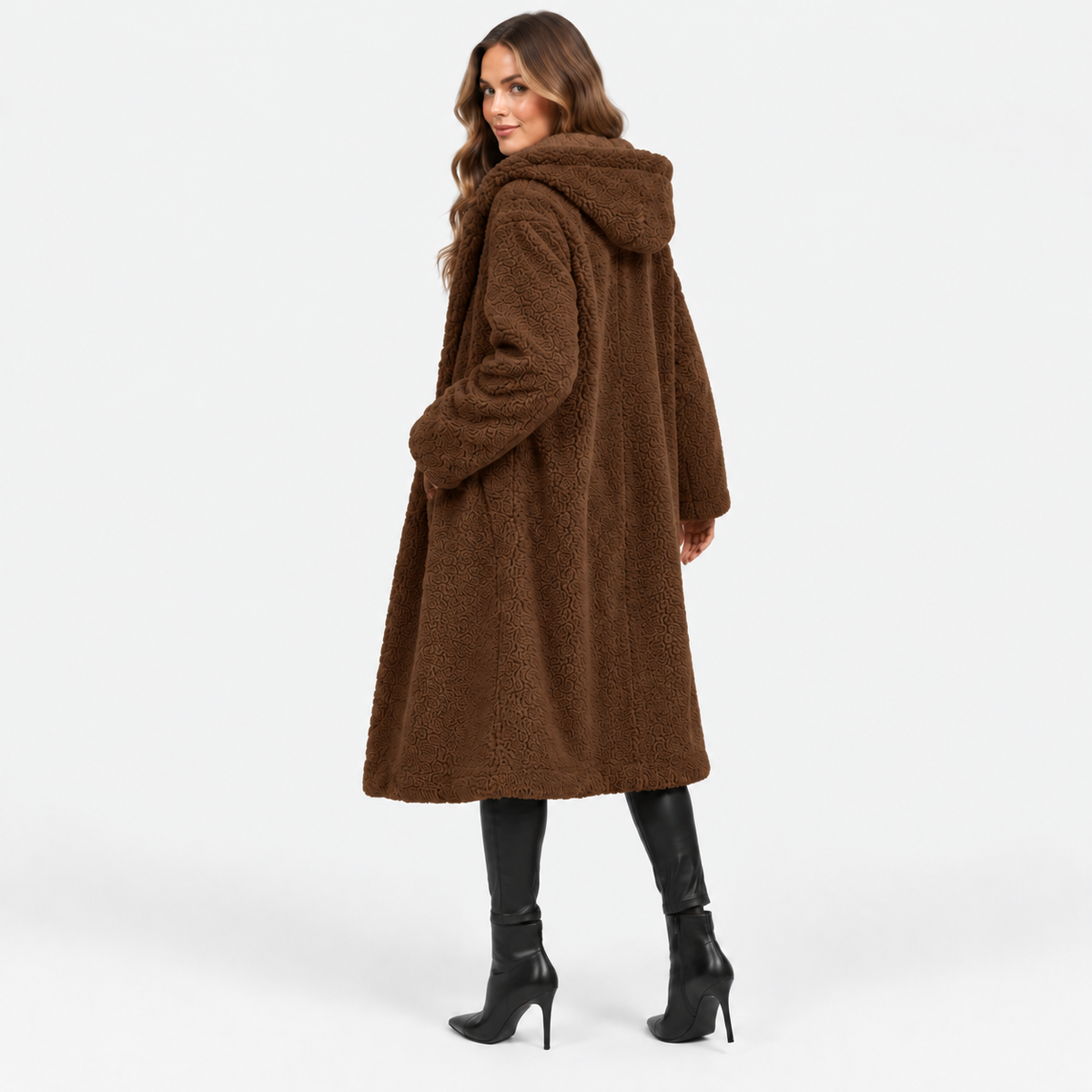 NAJAS | Women’s Teddy Coat Faux Fleece Hooded Long Winter Outerwear