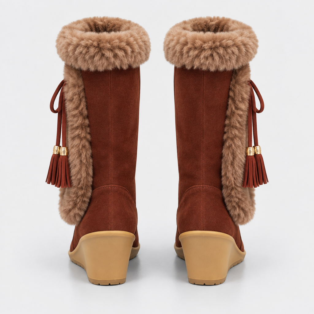 NAJAS | Women’s Winter Knight Boots Warm Plush Lined Wedge Heel Shoes