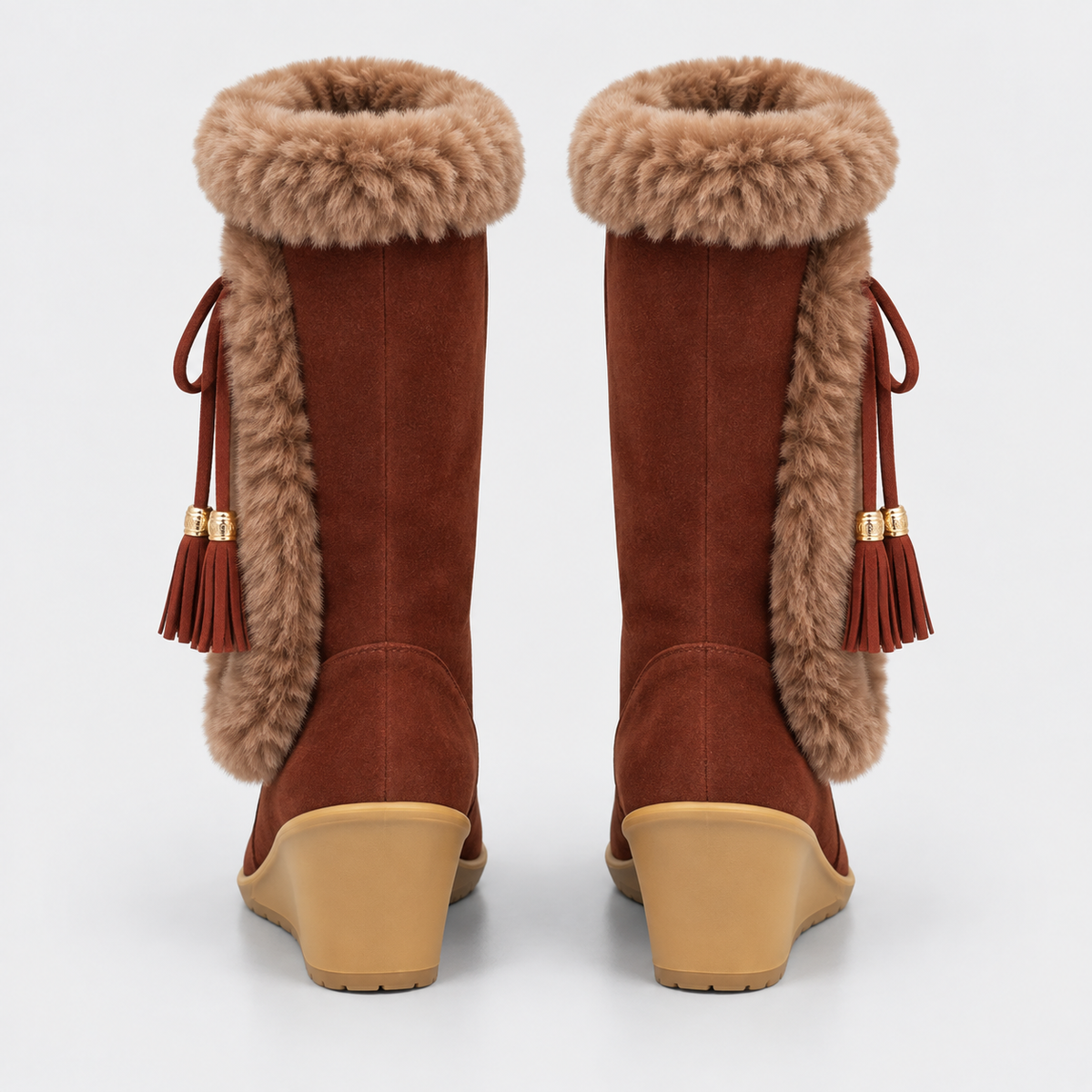 NAJAS | Women’s Winter Knight Boots Warm Plush Lined Wedge Heel Shoes