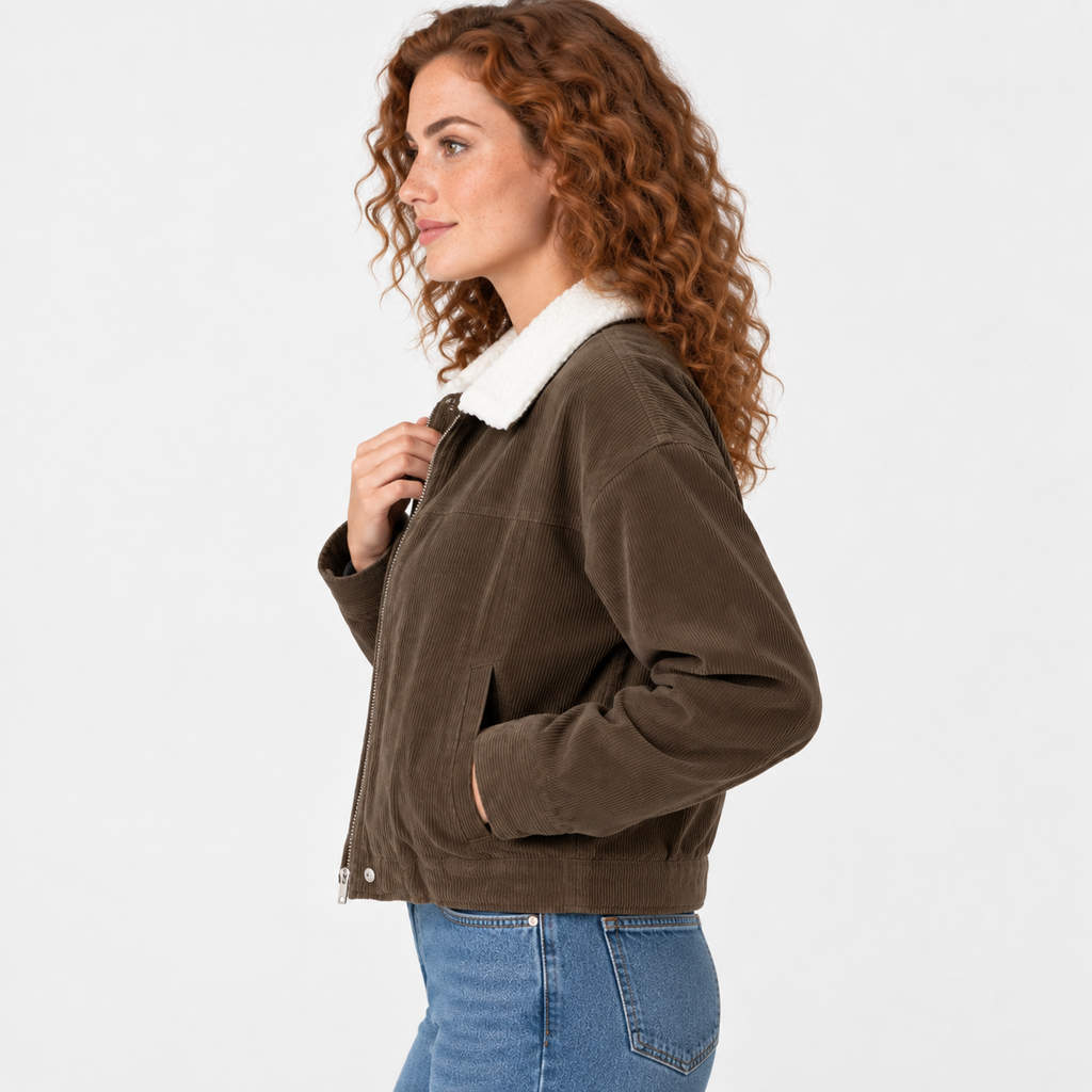 NAJAS | Women’s Corduroy Jacket Brown Color Block Casual Outerwear