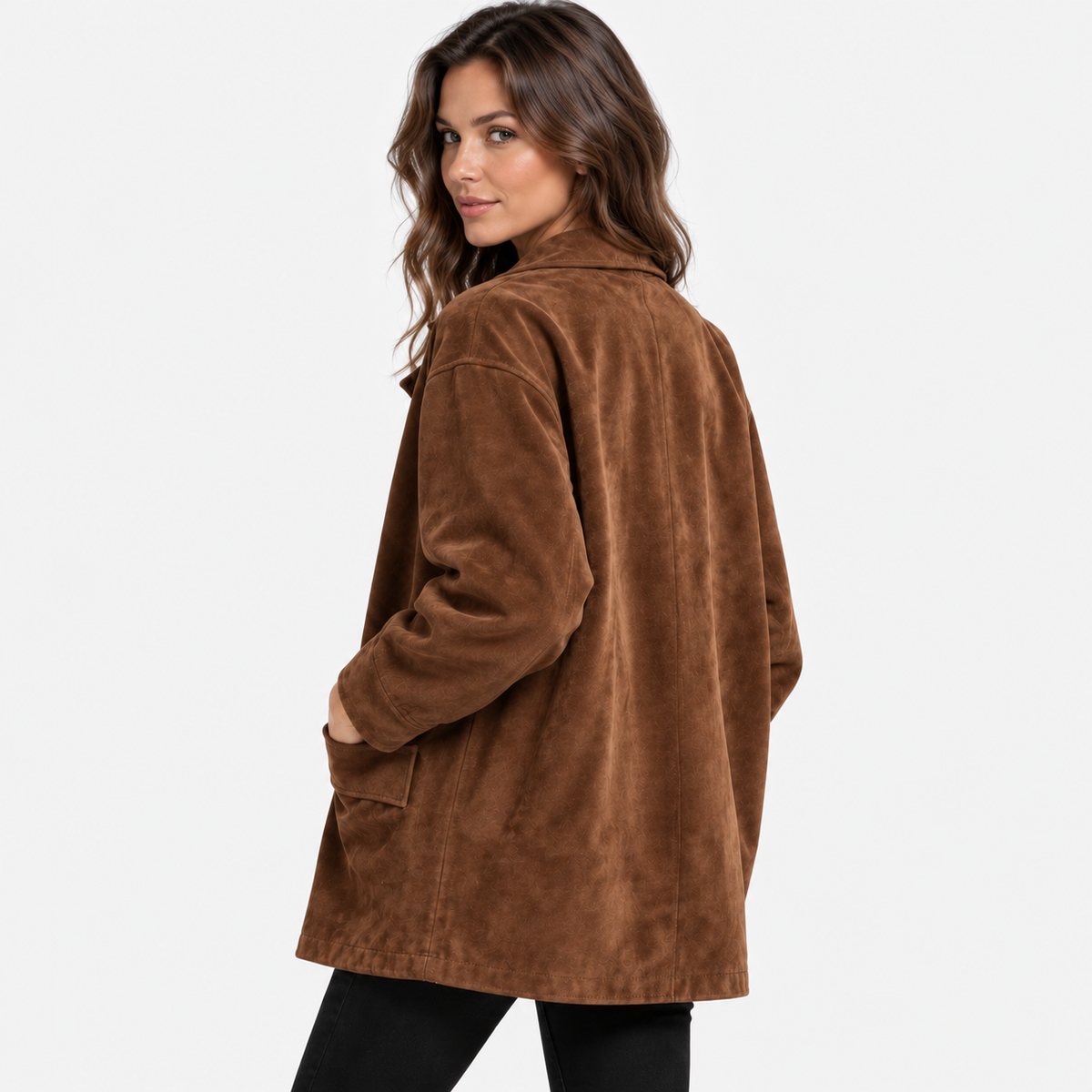 NAJAS | Women’s Suede Velvet Coat Mid Length Elegant Casual Outerwear