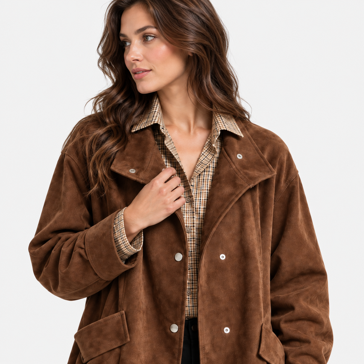 NAJAS | Women’s Suede Velvet Coat Mid Length Elegant Casual Outerwear