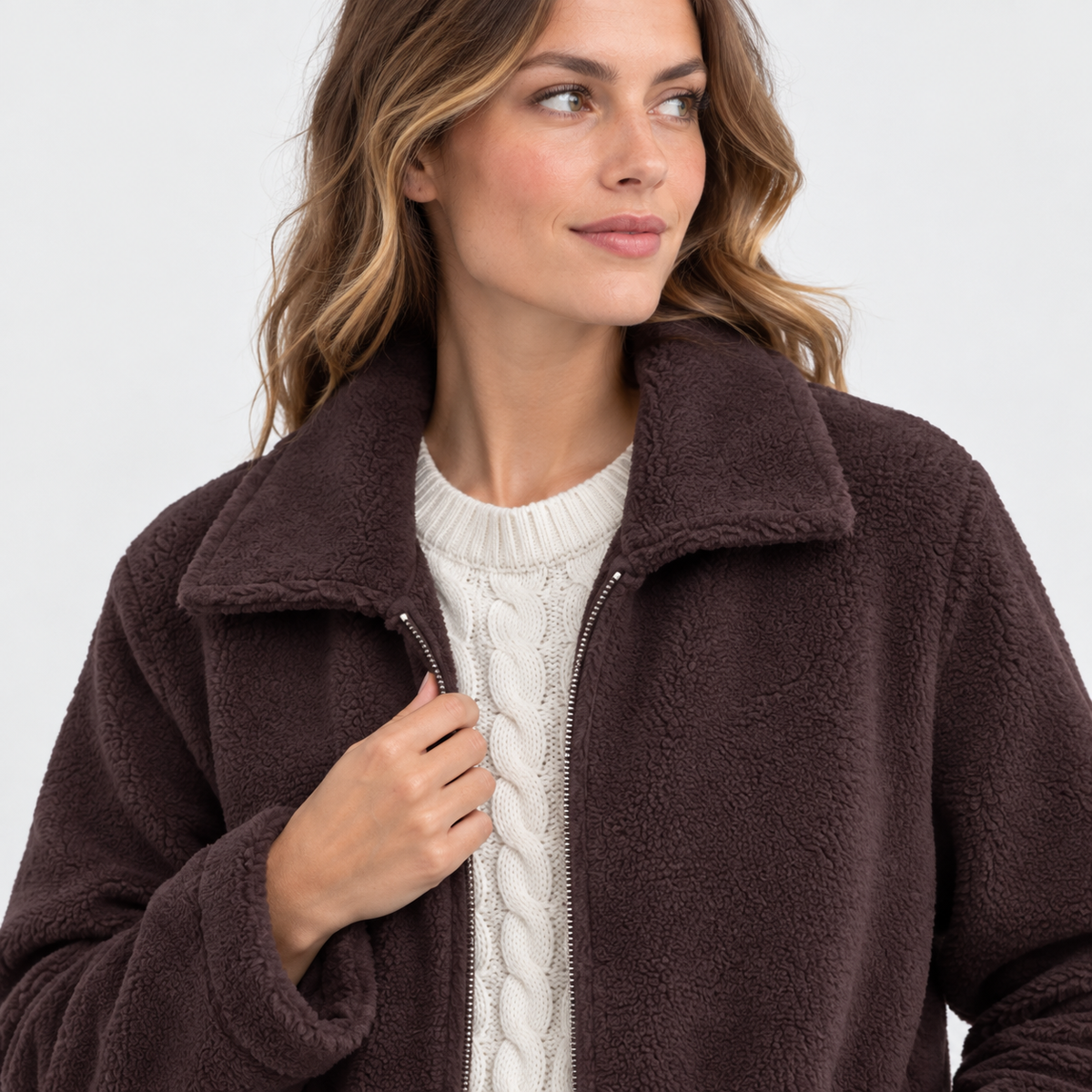 NAJAS | Women’s Zipper Jacket Polyester Lapel Collar Casual Winter Coat