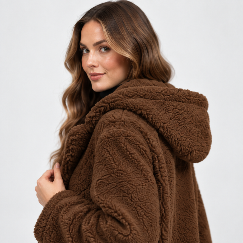 NAJAS | Women’s Teddy Coat Faux Fleece Hooded Long Winter Outerwear