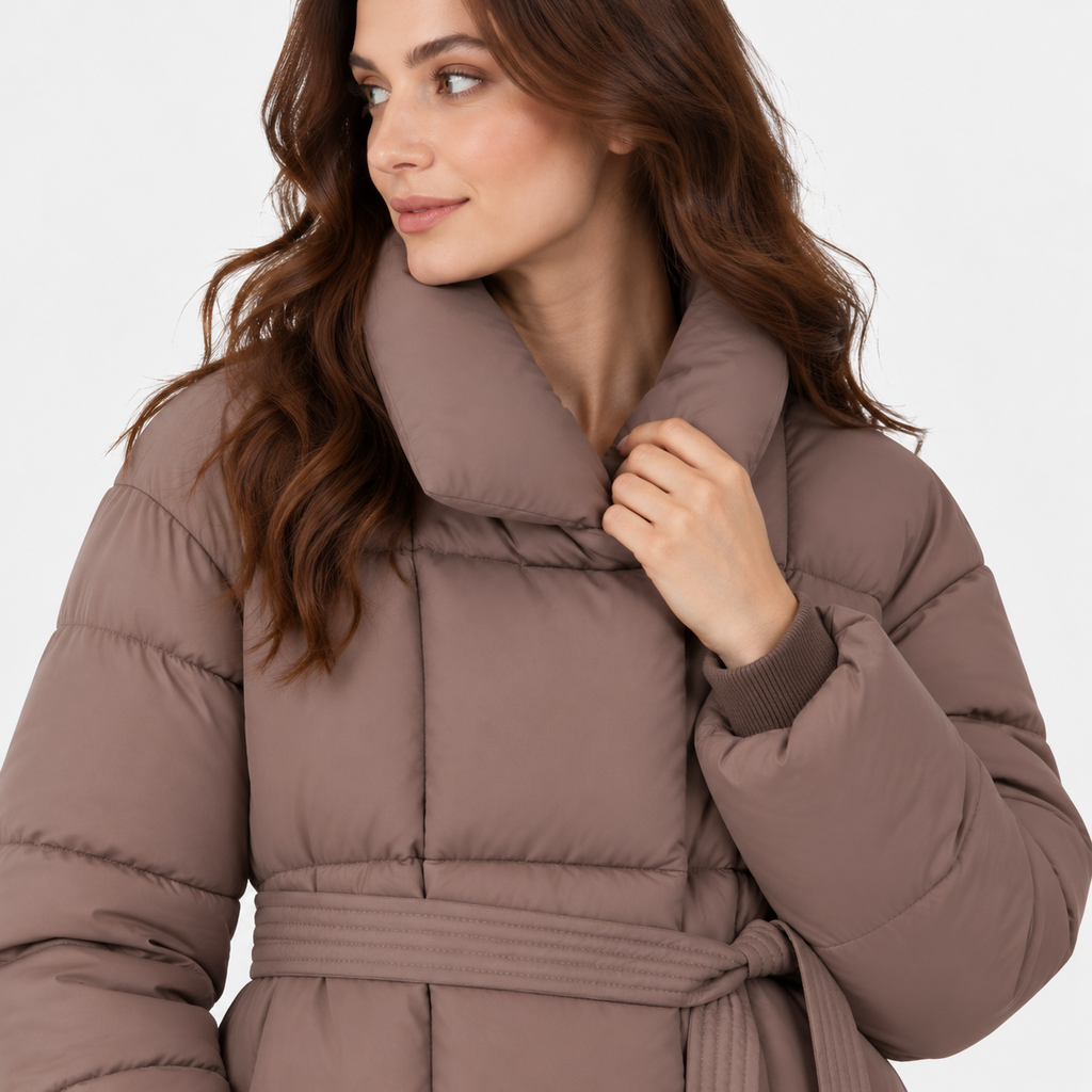 NAJAS | Women’s Plaid Coat Belted Lapel Down Cotton Winter Jacket