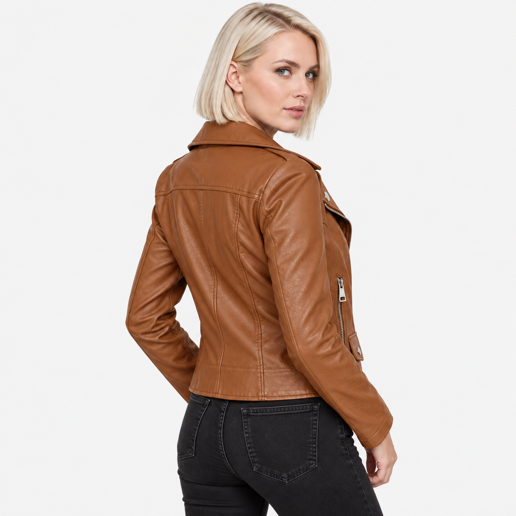 NAJAS | Women’s PU Leather Jacket Slim Fit Zip Up Winter Casual Coat
