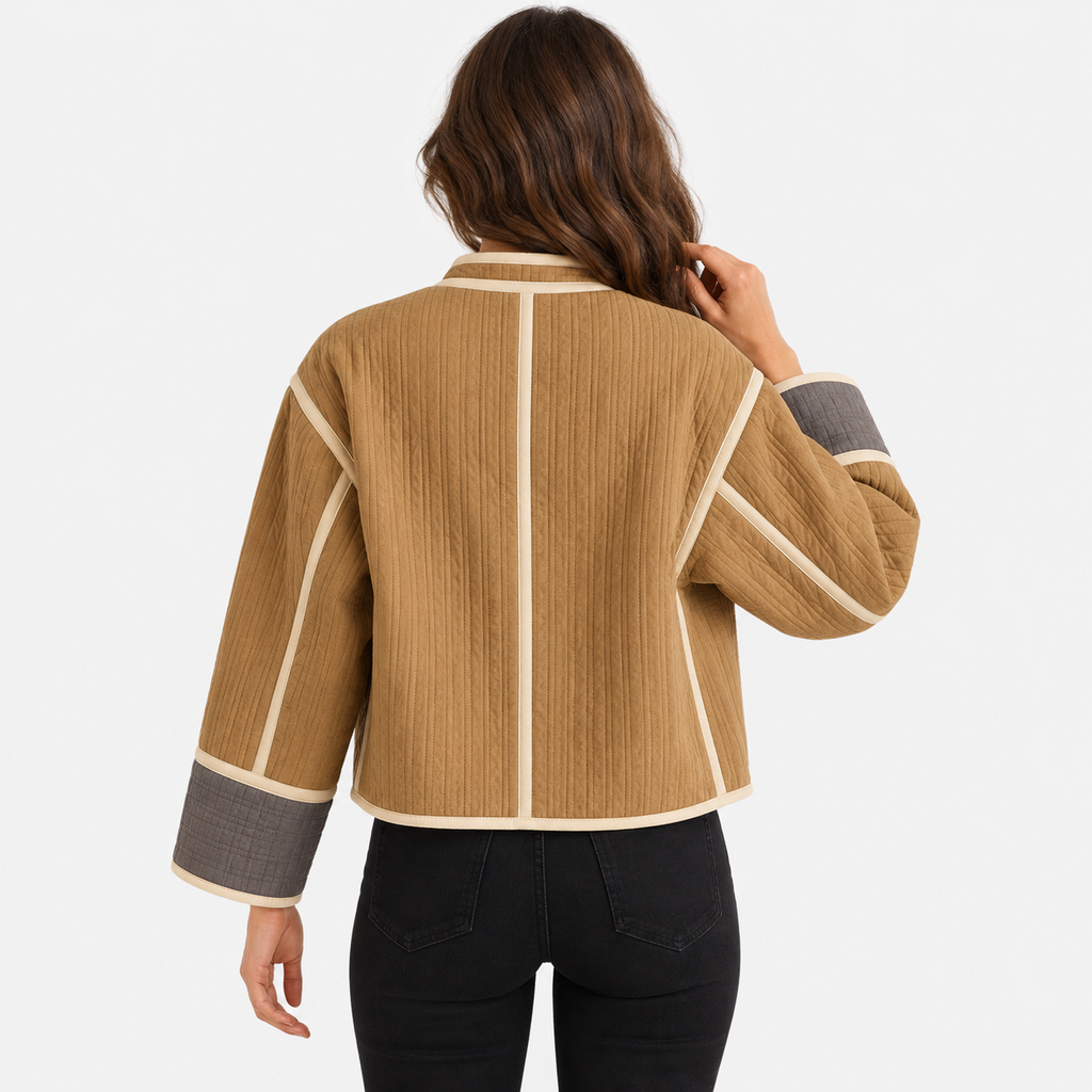 NAJAS | Women's Puffer Jacket with Color Block Design and Turn-Down Collar