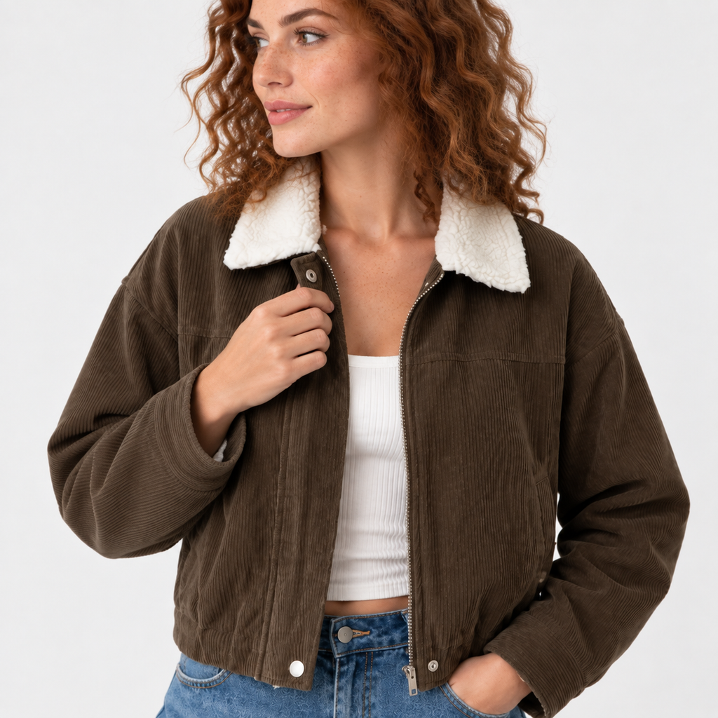 NAJAS | Women’s Corduroy Jacket Brown Color Block Casual Outerwear