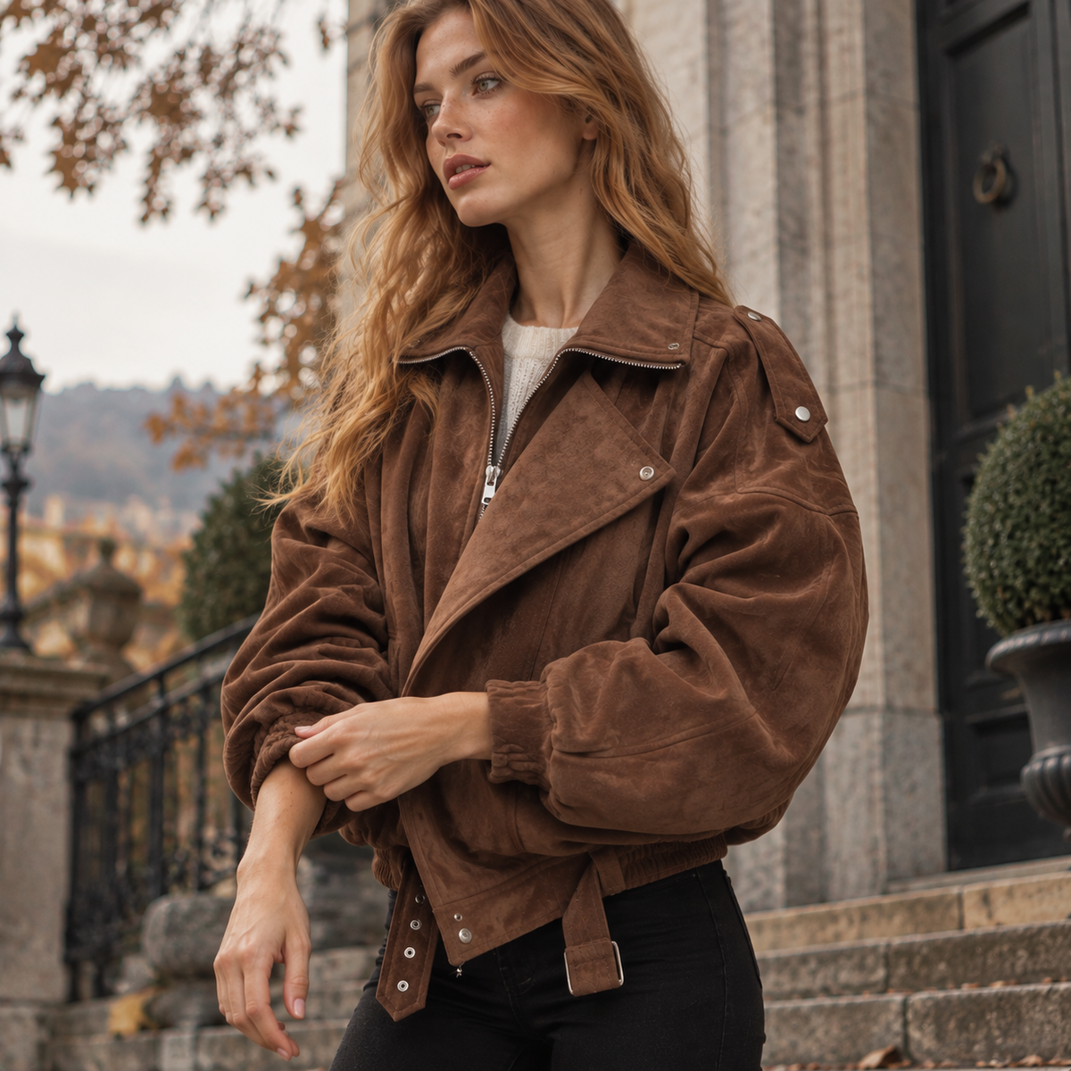 NAJAS | Women’s Short Lapel Jacket Loose Fit Casual Fall Outerwear