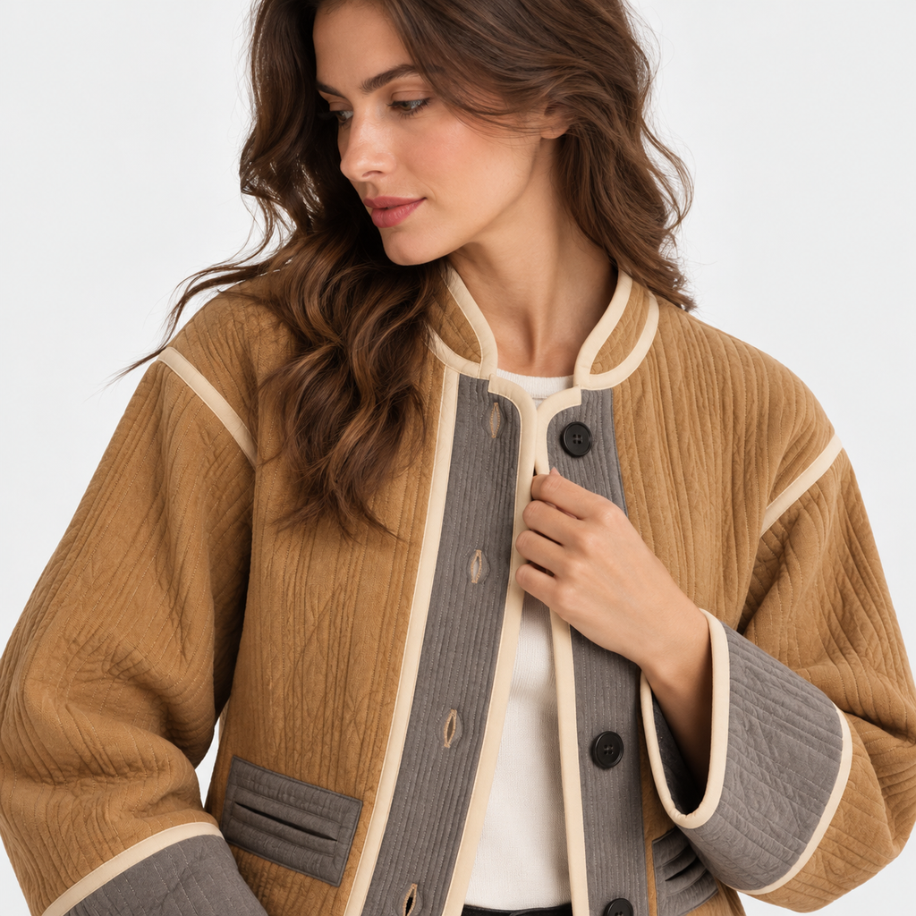 NAJAS | Women's Puffer Jacket with Color Block Design and Turn-Down Collar