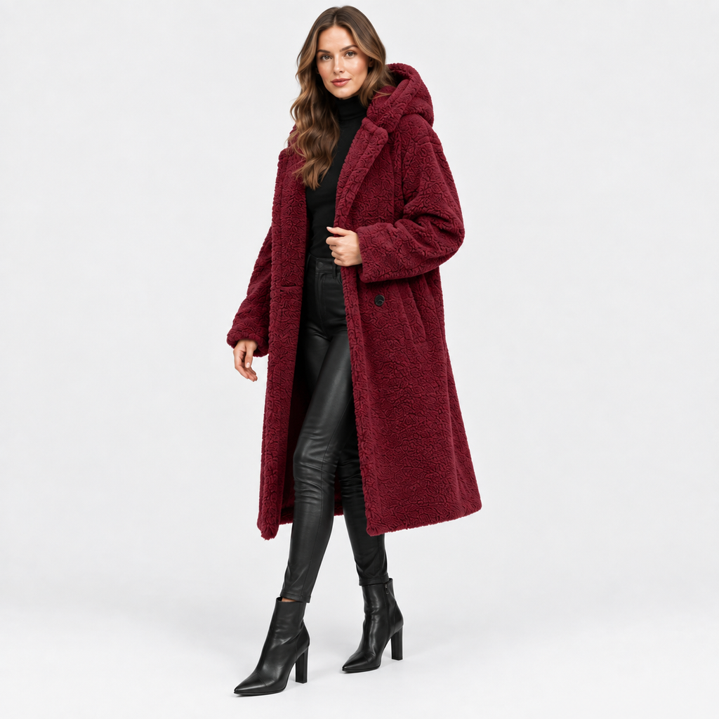 NAJAS | Women’s Teddy Coat Faux Fleece Hooded Long Winter Outerwear