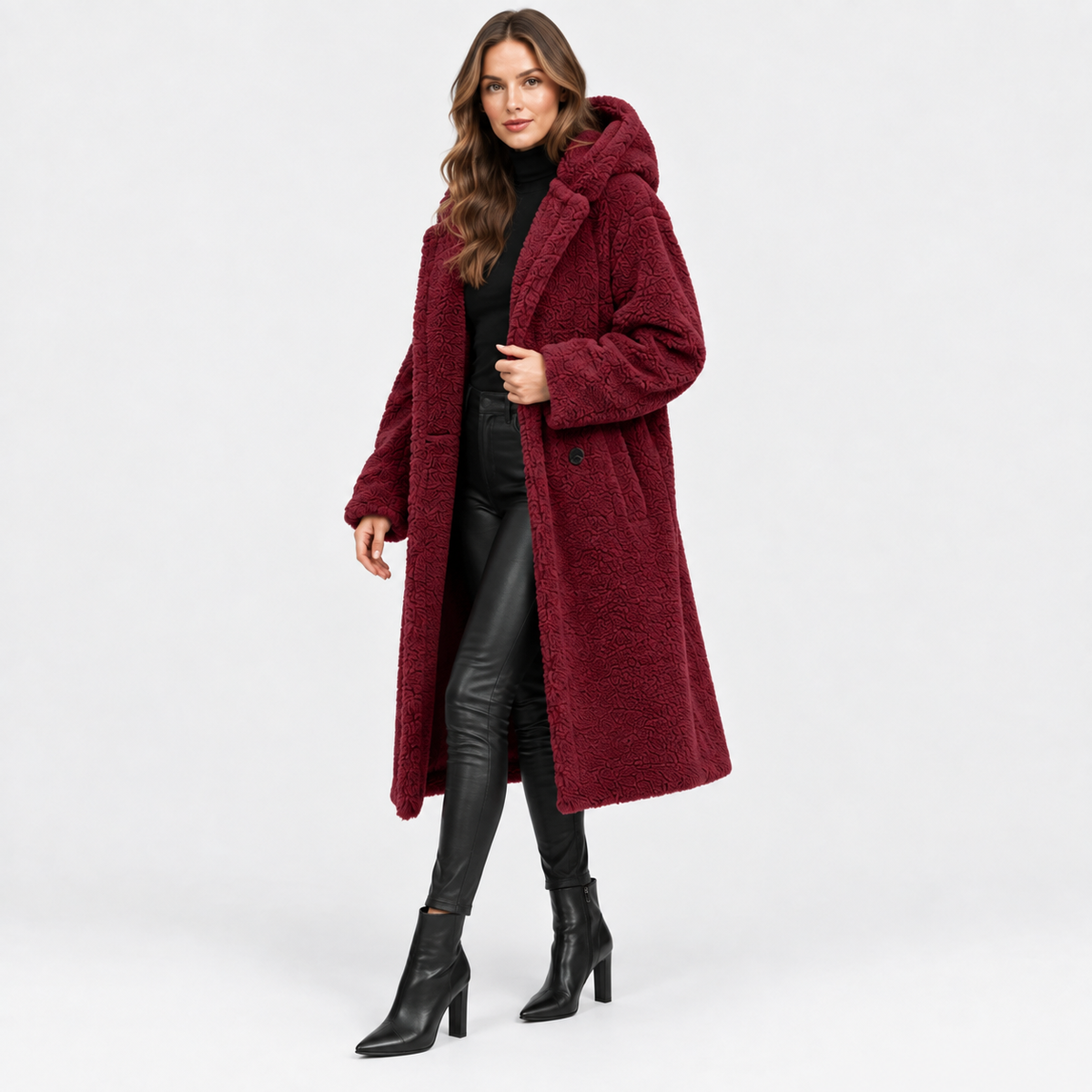 NAJAS | Women’s Teddy Coat Faux Fleece Hooded Long Winter Outerwear