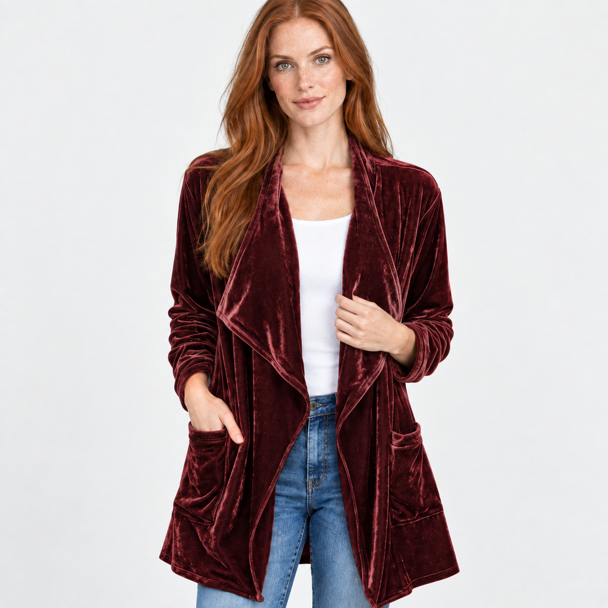 NAJAS | Women’s Long Velvet Overcoat Evening Casual Style Wear