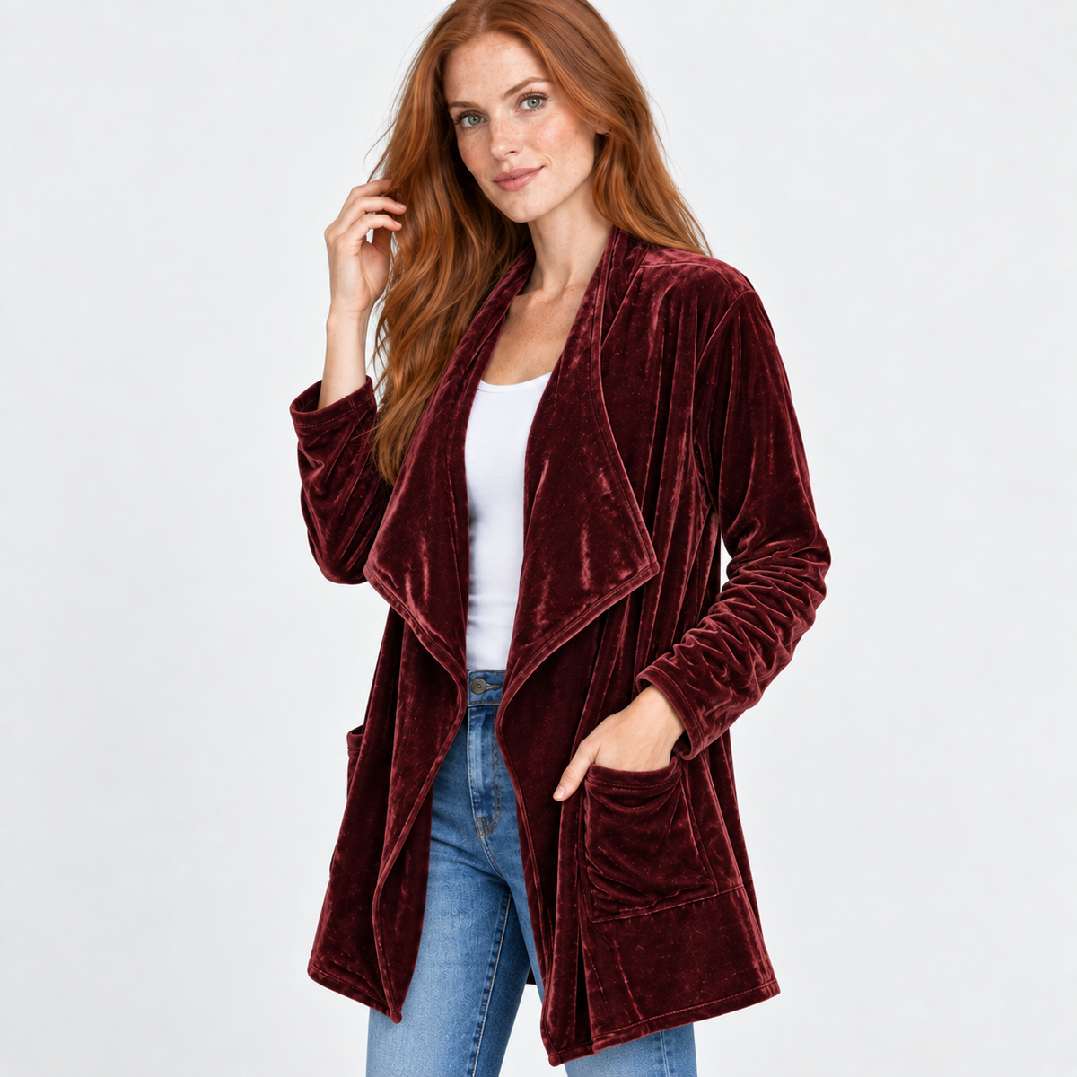 NAJAS | Women’s Long Velvet Overcoat Evening Casual Style Wear