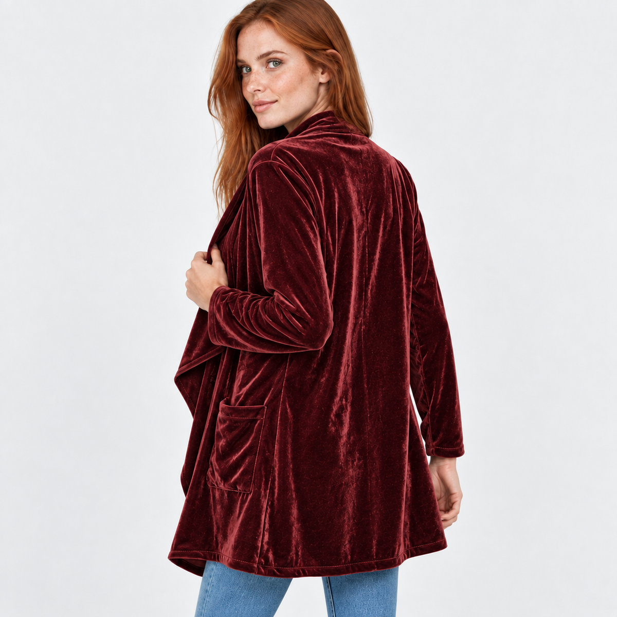 NAJAS | Women’s Long Velvet Overcoat Evening Casual Style Wear