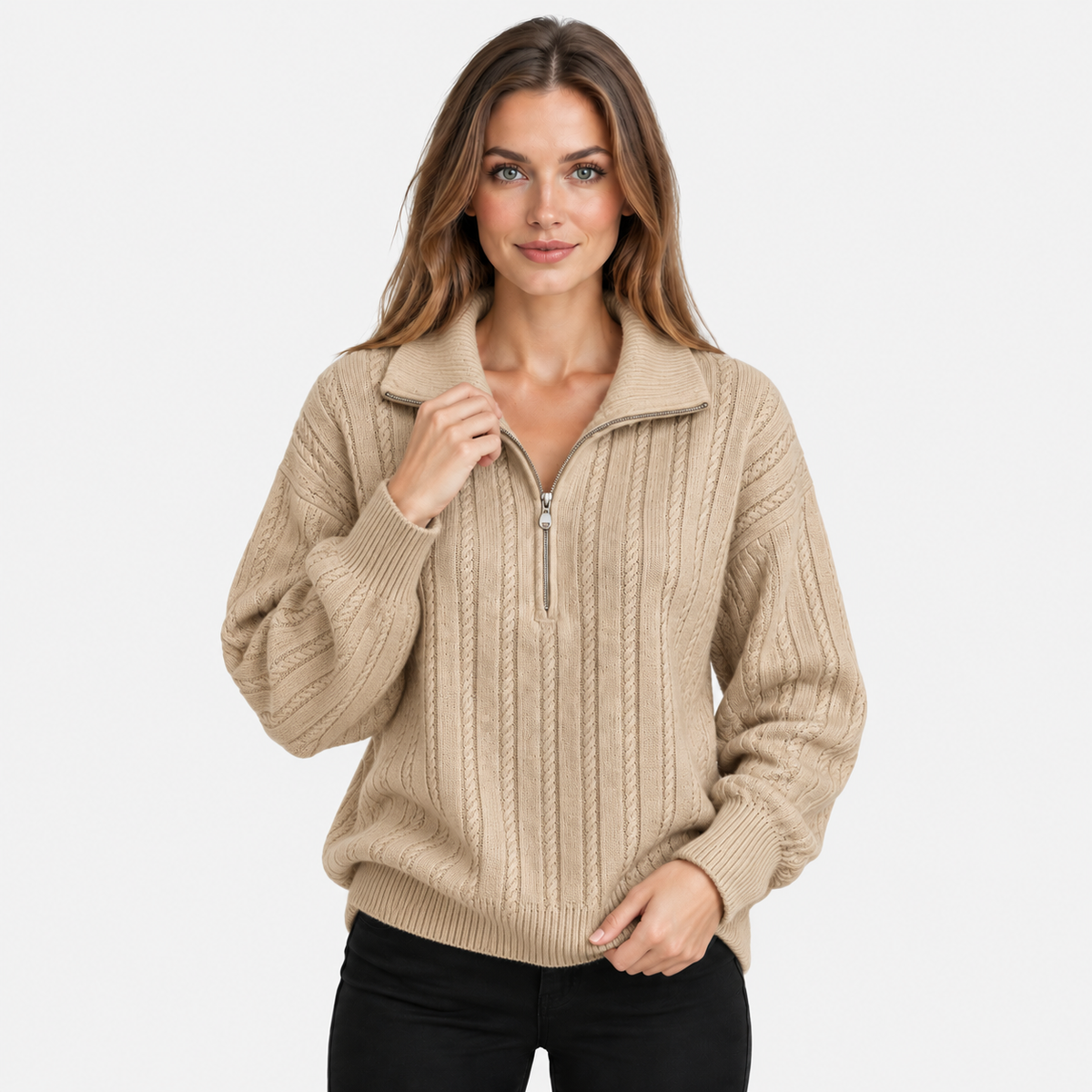 NAJAS | Women’s Knit Sweater Zip Up Pullover Thick Warm Casual Top