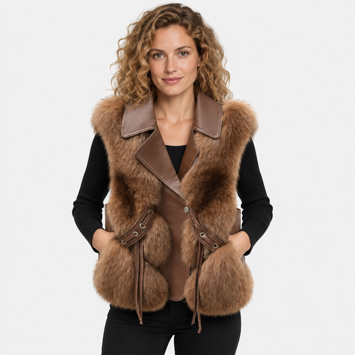 NAJAS | Women’s Plush Vest Jacket Patchwork Style Warm Fashion Coat