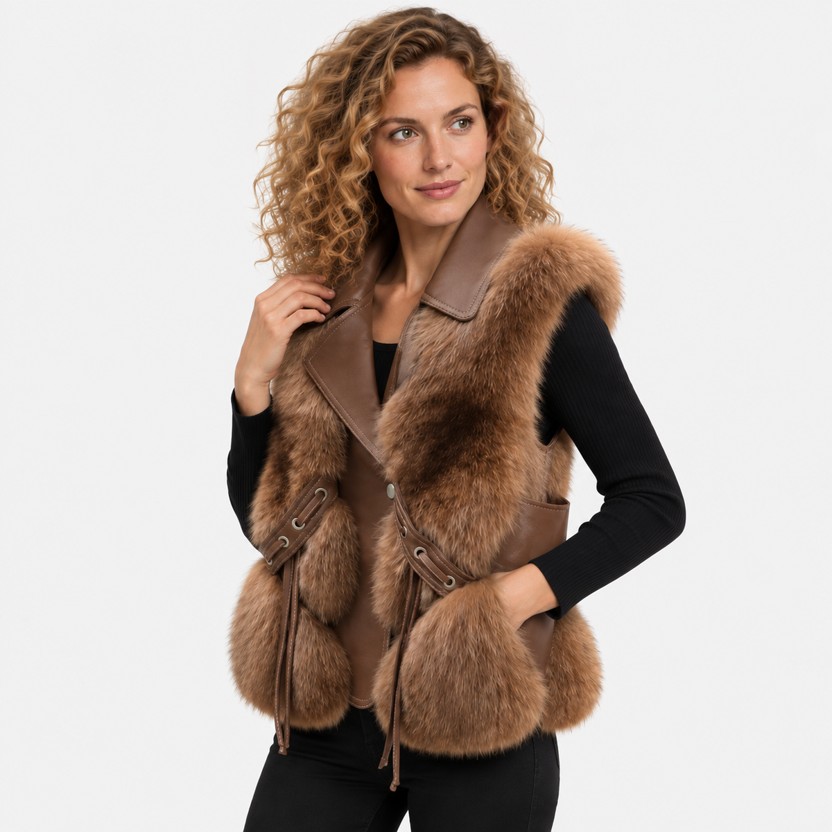 NAJAS | Women’s Plush Vest Jacket Patchwork Style Warm Fashion Coat