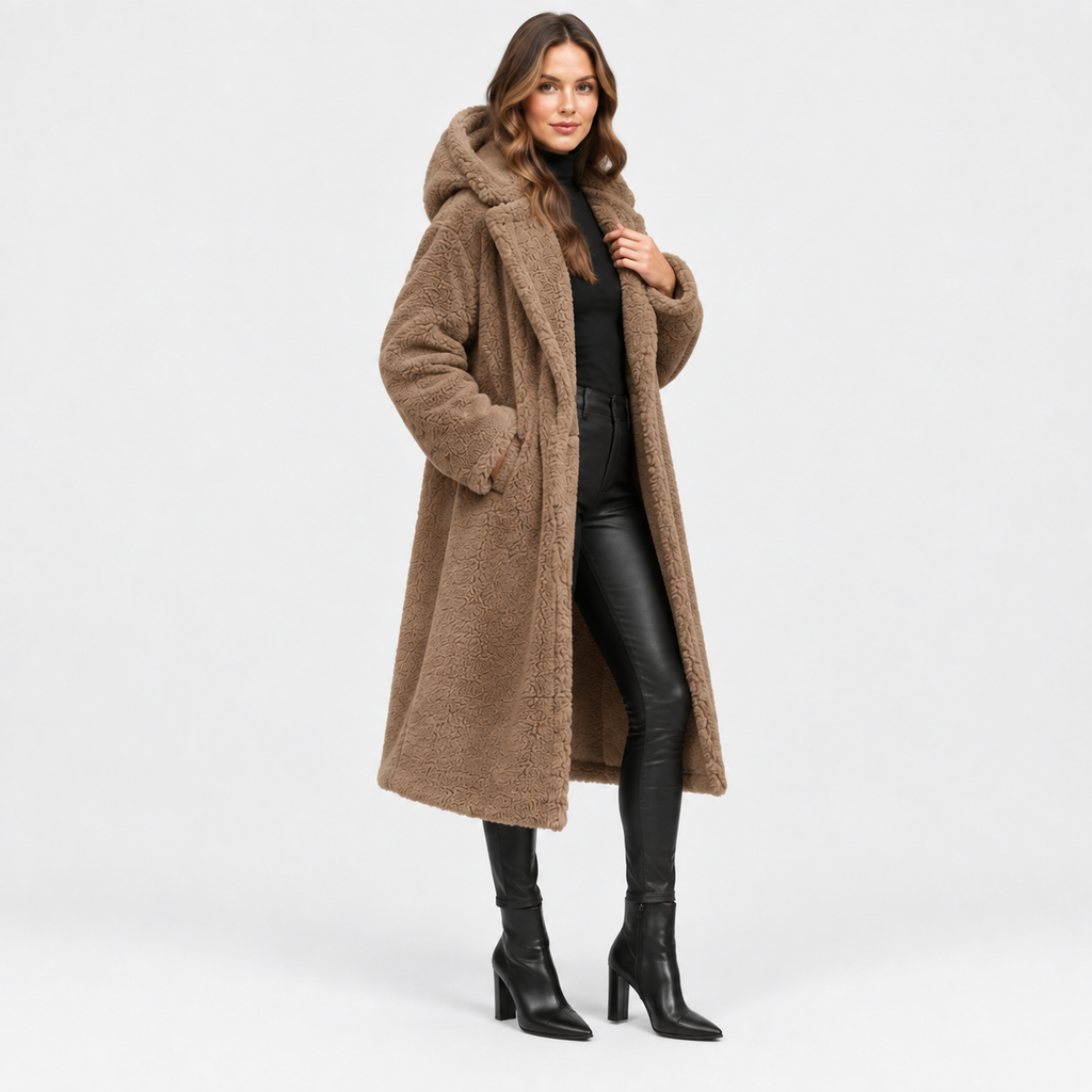 NAJAS | Women’s Teddy Coat Faux Fleece Hooded Long Winter Outerwear