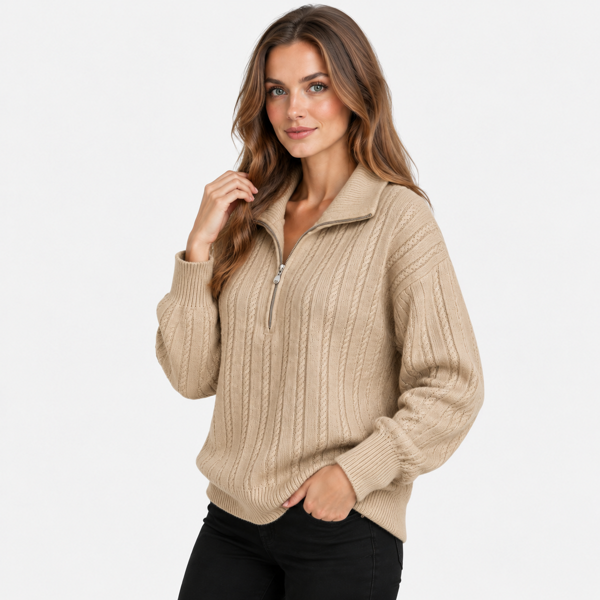 NAJAS | Women’s Knit Sweater Zip Up Pullover Thick Warm Casual Top