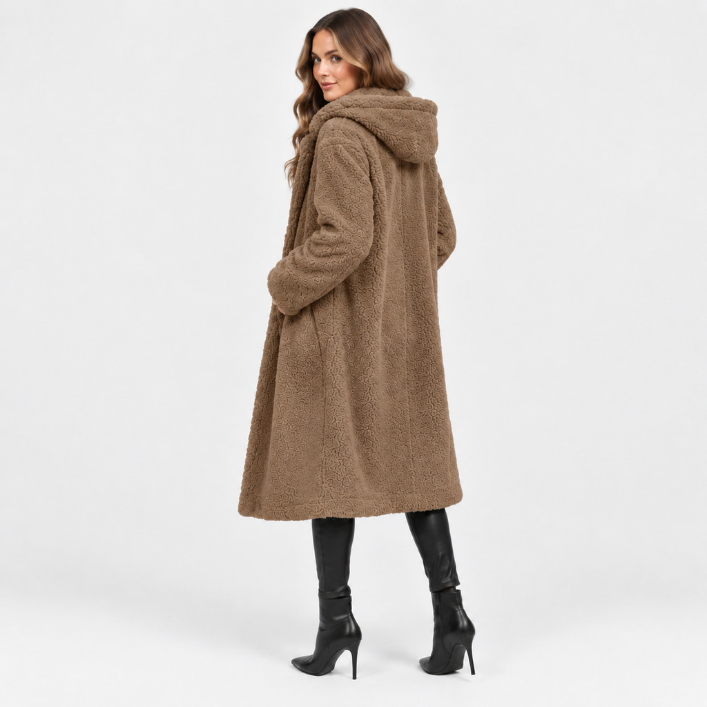 NAJAS | Women’s Teddy Coat Faux Fleece Hooded Long Winter Outerwear