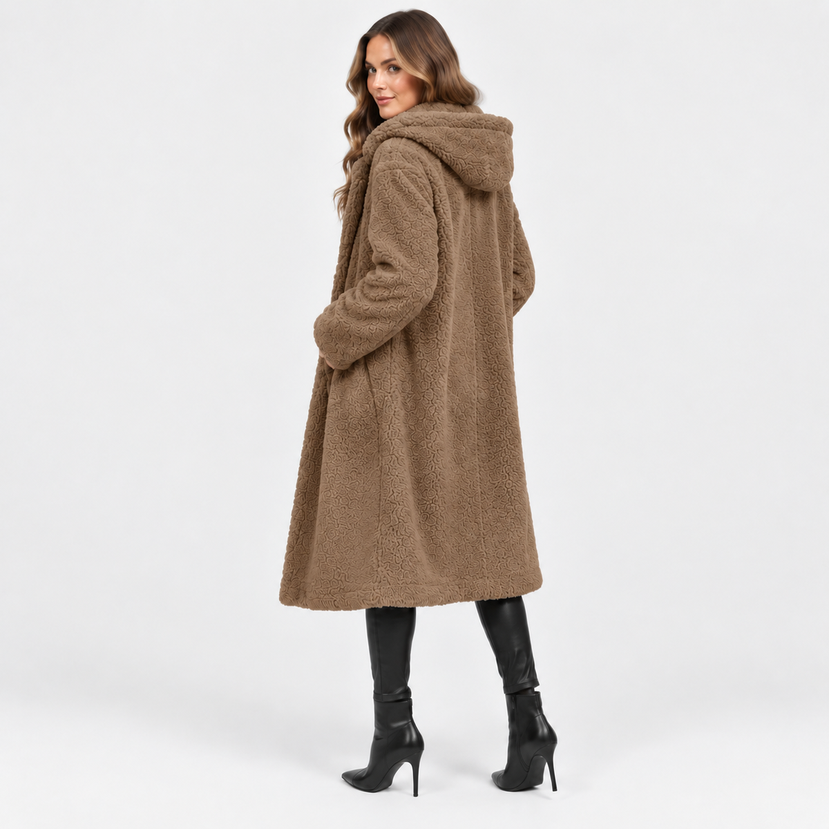 NAJAS | Women’s Teddy Coat Faux Fleece Hooded Long Winter Outerwear