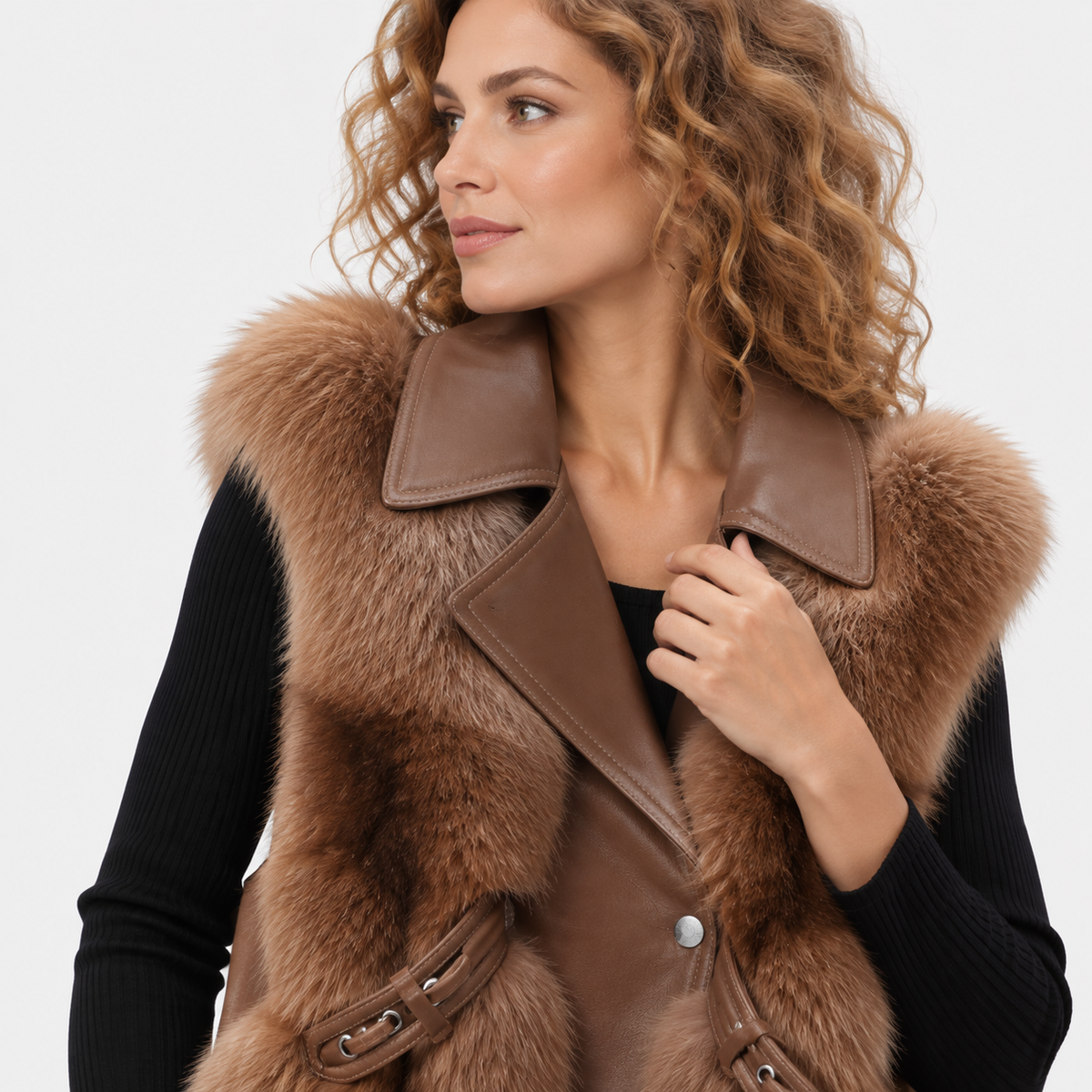 NAJAS | Women’s Plush Vest Jacket Patchwork Style Warm Fashion Coat